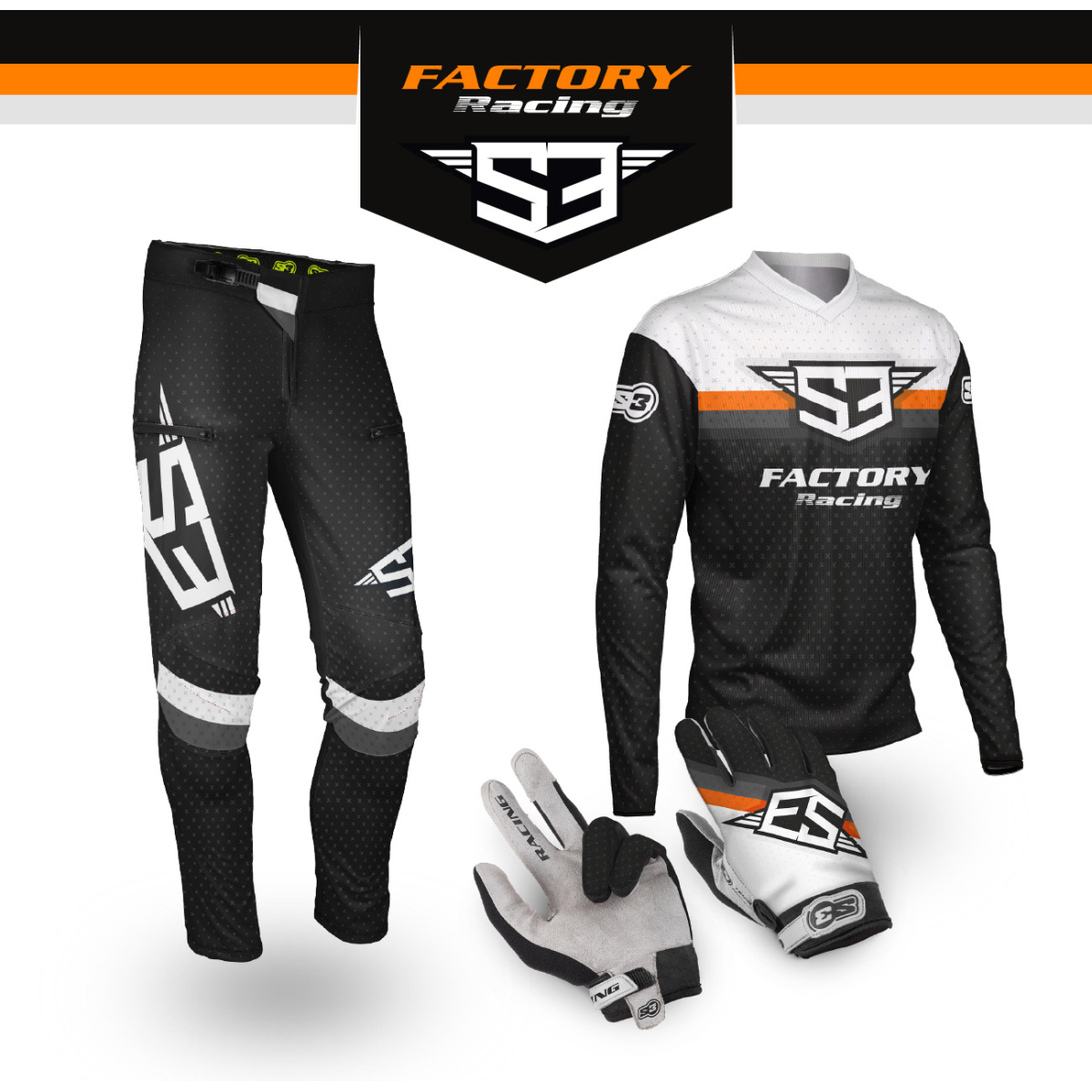 S3 COLLECTION TRIAL RACING NOIR-ORANGE - S3 Parts